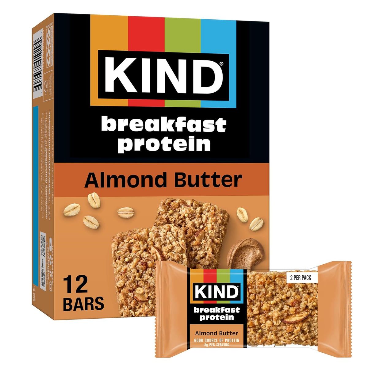 KIND Breakfast Protein Bars, Peanut Butter, Gluten Free, Low Sodium, Healthy Snacks, 8g Protein, 6 Count (6 Packs of 2 Bars)