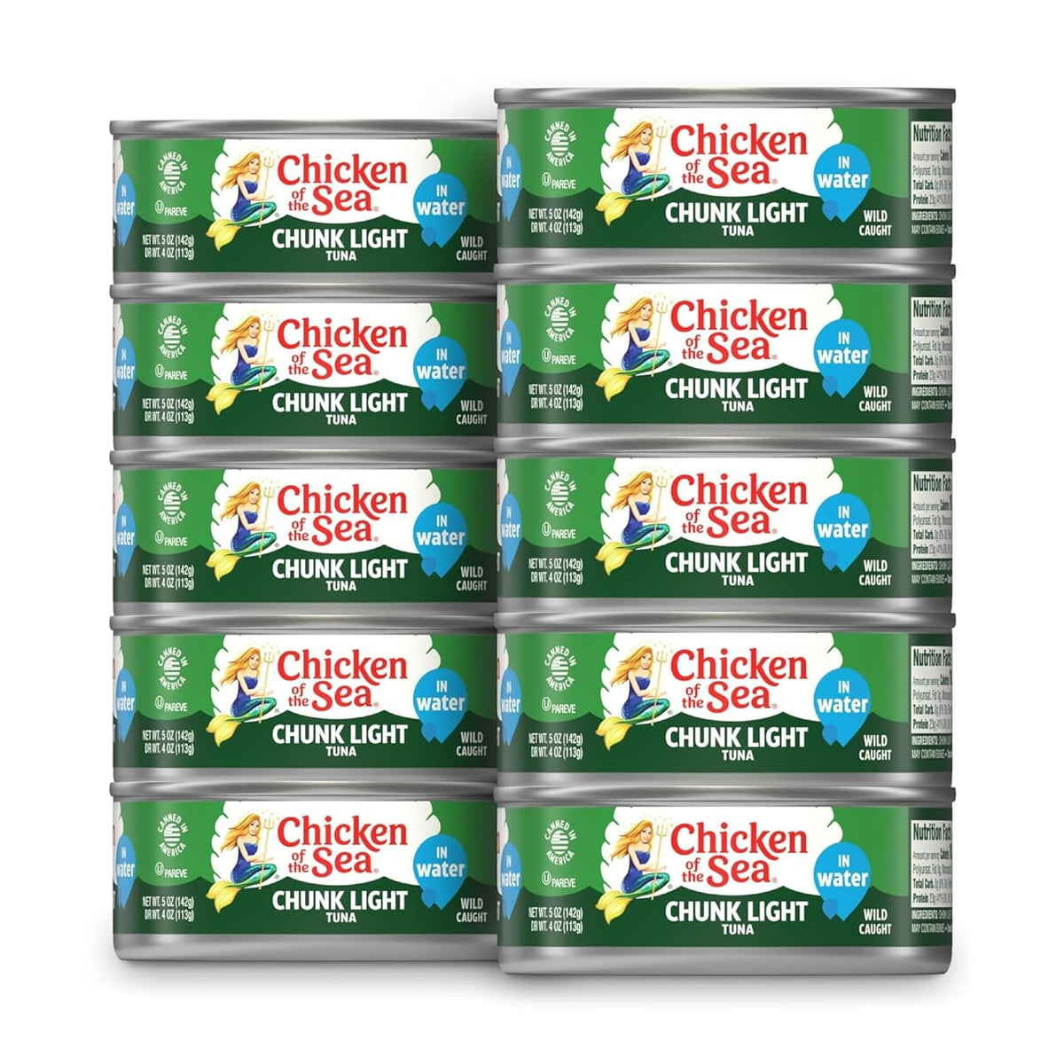 Chicken of the Sea Wild Caught Chunk Light Tuna, 5 Ounce Cans, 10-Count – High Protein 100% Classic Chunk Tuna in Water – Delicious, Easy, Nutritious Ready to Eat Meals