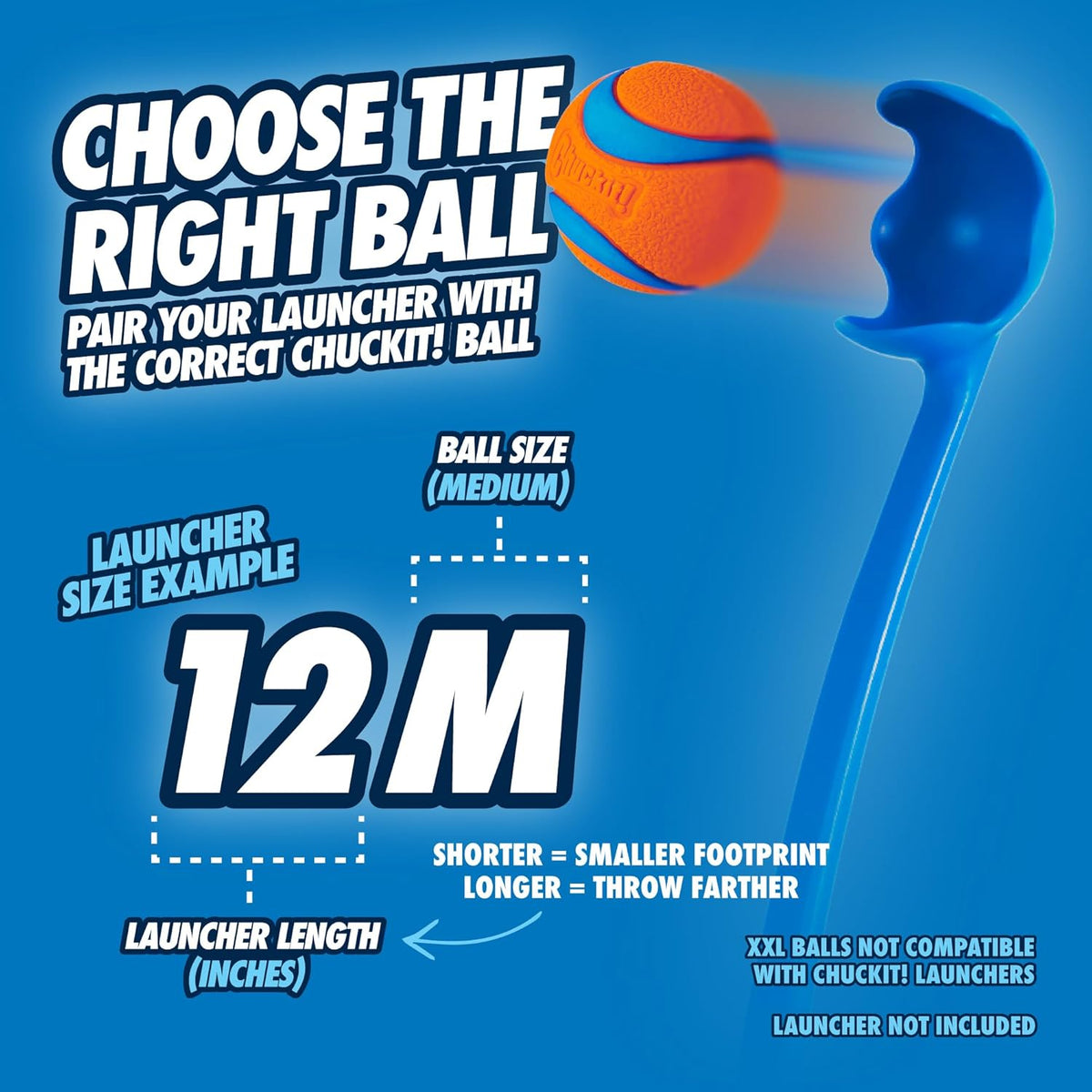 Chuckit! Dog Ball Launcher - Sport 12" with Medium (2.5"), Dog Fetch Ball Thrower, For Dogs 20-60 Pounds, Made in USA