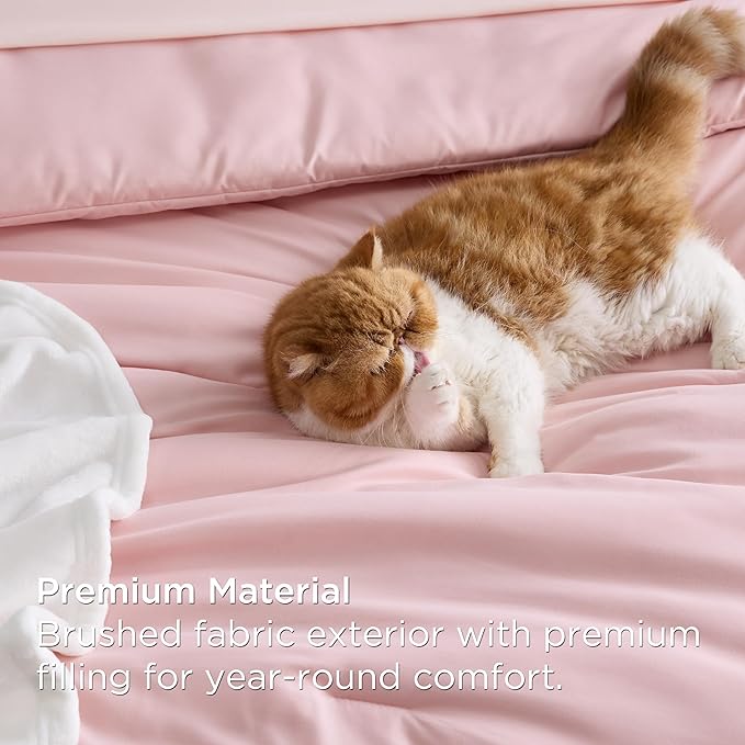 Bedsure Full Comforter Set Pink, 8 Pieces Prewashed Full Size Bed in a Bag with Soft Fleece Bed Blanket, Down Alternative Bedding Set for All Seasons, Sheets, Pillowcases & Shams