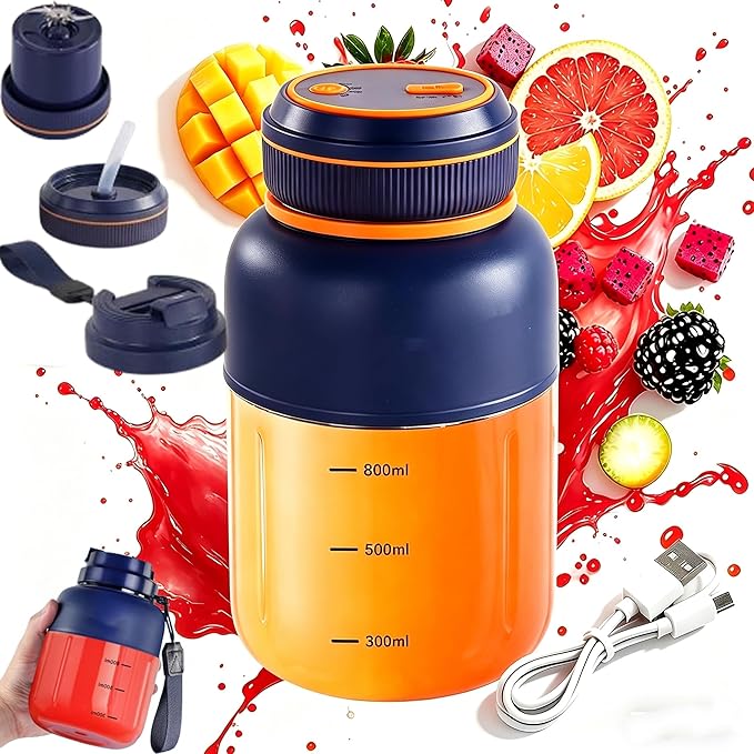 Wireless Juicer Cup, 2026 New 1300ml Portable Electric Juicer Cup,USB Rechargeable Electric Juicers Cups with Dual Lid, 180w with 38-Blades,Portable Blender for Shakes Smoothies (Blue 45oz/1300ml)