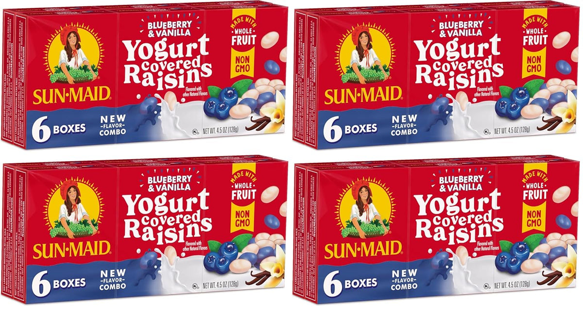 Sun-Maid Vanilla Yogurt Coated Raisins - (6 Pack) 1 oz Snack-Size Box - Yogurt Covered Dried Fruit for Lunches and Back To School Snacks