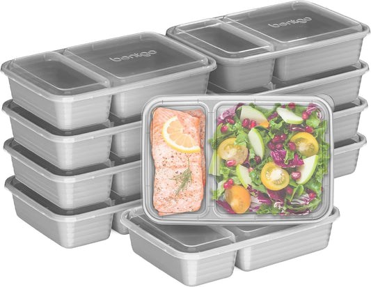 Bentgo Prep - 20-Piece 2-Compartment Reusable Meal Prep Containers with Lids, PFAS & BPA Free Materials, Durable, Microwave, Freezer, & Dishwasher Safe To Go Food Storage (Silver)