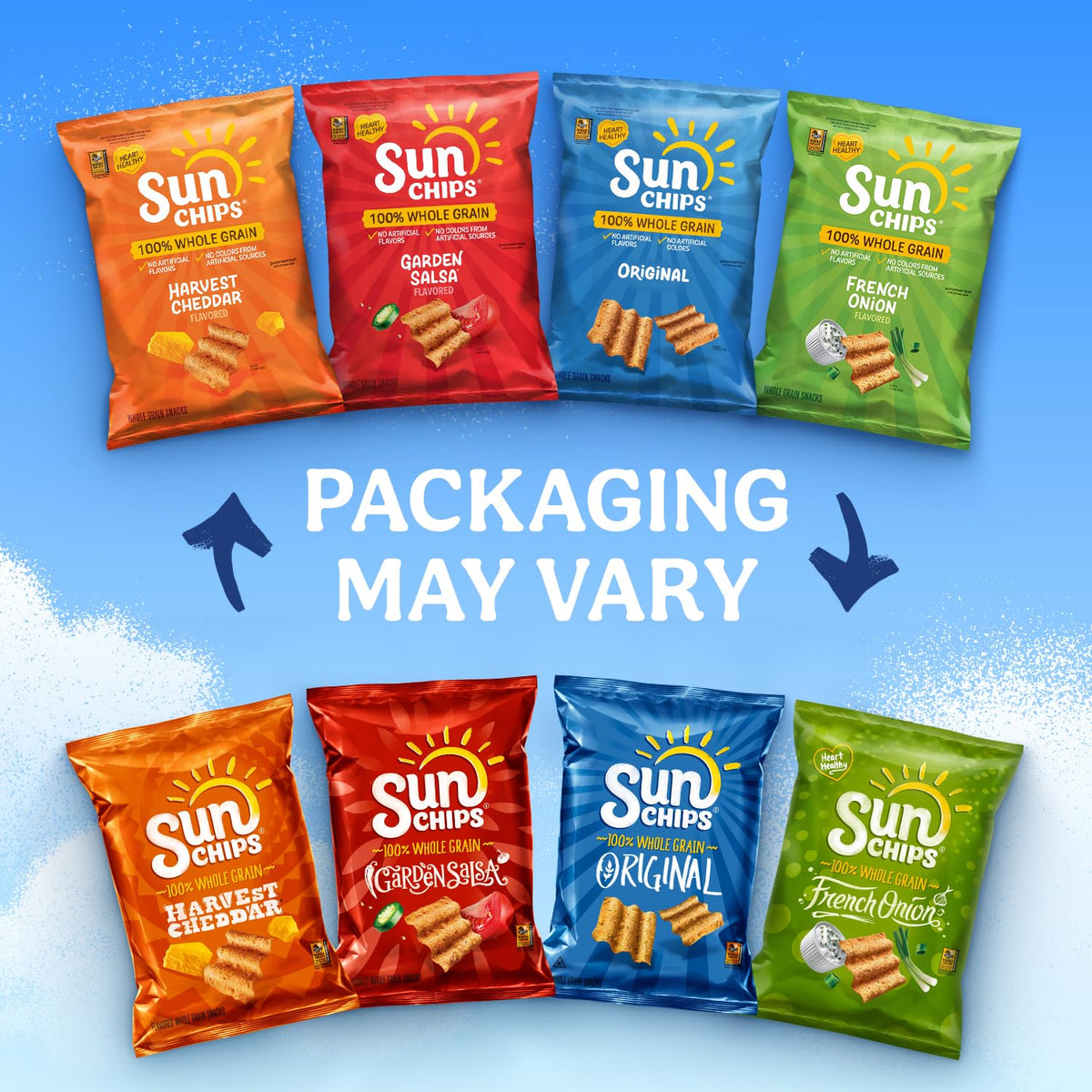 SunChips 100% Whole Grain Chips, Variety Pack, 1 oz Bags, Pack of 40, No Artificial Flavors, Colors