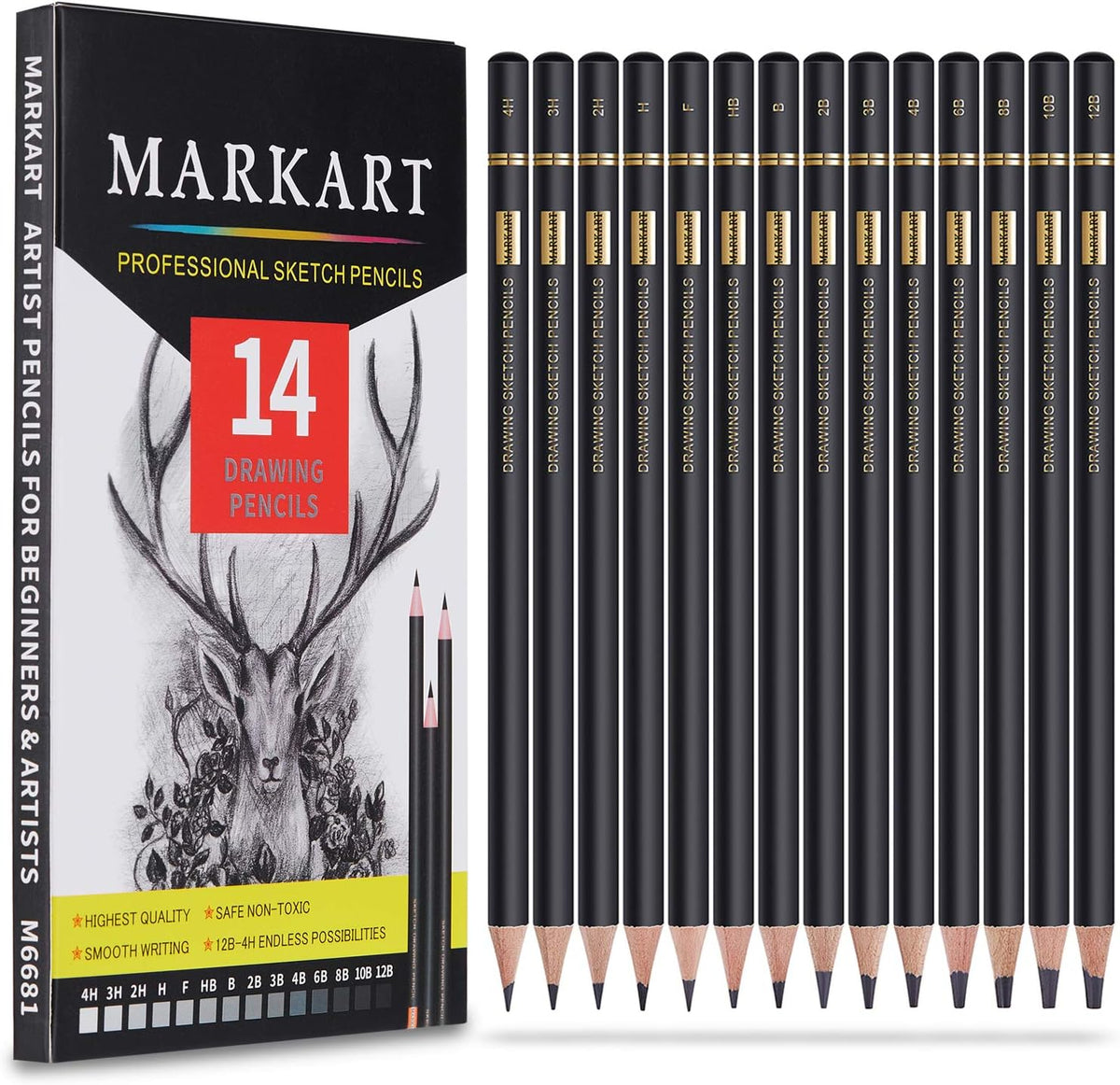 MARKART Professional Drawing Sketching Pencil Set - 14 Pieces,Graphite,(12B - 4H), Ideal for Drawing Art, Sketching, Shading, Artist Pencils for Beginners & Pro Artists