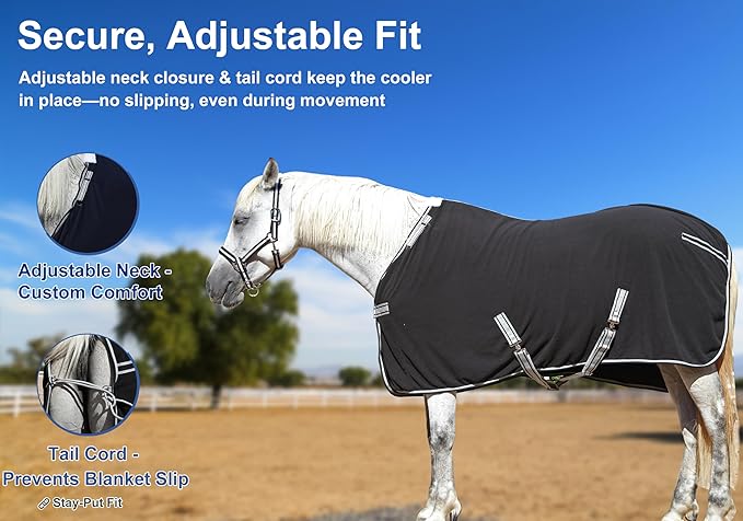 Horse Fleece Cooler, Blanket Liner - 300g Anti-Pilling Fleece, Moisture-Wicking, Cooling & Drying for Post-Workout, Bath & Travel, Prevent Overheating & Chilling Black 69
