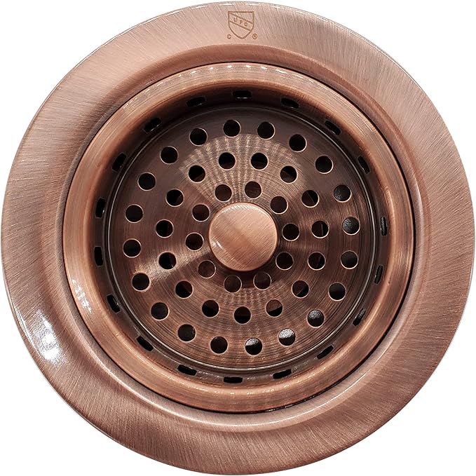 Westbrass D2145-11 3-1/2" Post Style Large Kitchen Sink Basket Strainer, Antqiue Copper (2-Pack)
