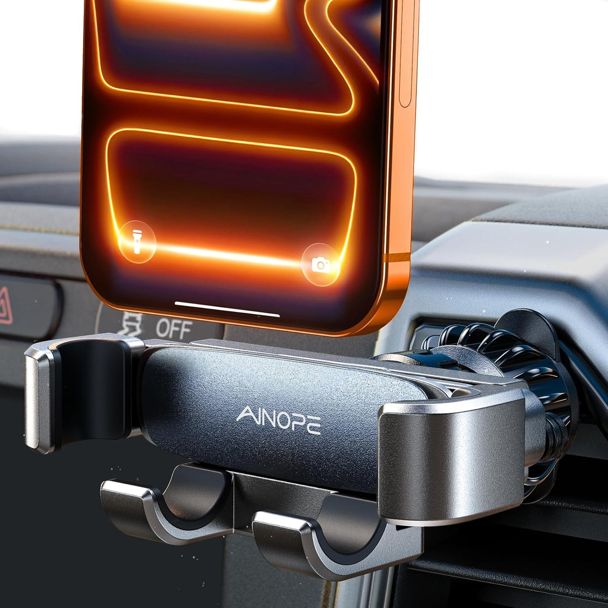 AINOPE for iPhone 17 Pro Max Car Mount Phone Holders for Your Car Slide Design Air Vent Phone Mount [Top Clamp] Cell Phone Holder Car Interior Accessories for iPhone Air 17 Pro Max 16 Samsung S25