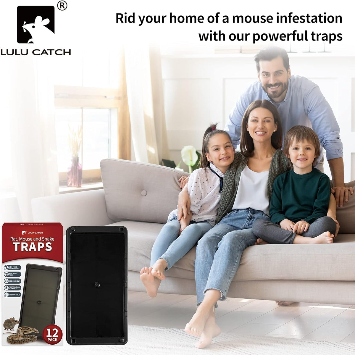 LULUCATCH Super Glue Traps 12 Pack for Mice & Snakes, Larger, Heavier Sticky Traps with Non-Toxic Glue. Sticky Mouse Traps Indoor, Easy to Set, Pet Safe Pest Control