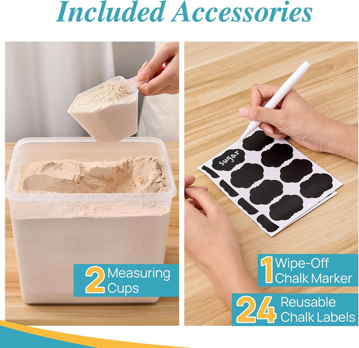 Vtopmart 9.5L 2 Pack Extra Large Flour Sugar Storage Containers for 25lbs flour, Airtight Kitchen Pantry Organization Canisters with Lids for Bulk food, Rice, Baking Supplies, BPA Free, Black