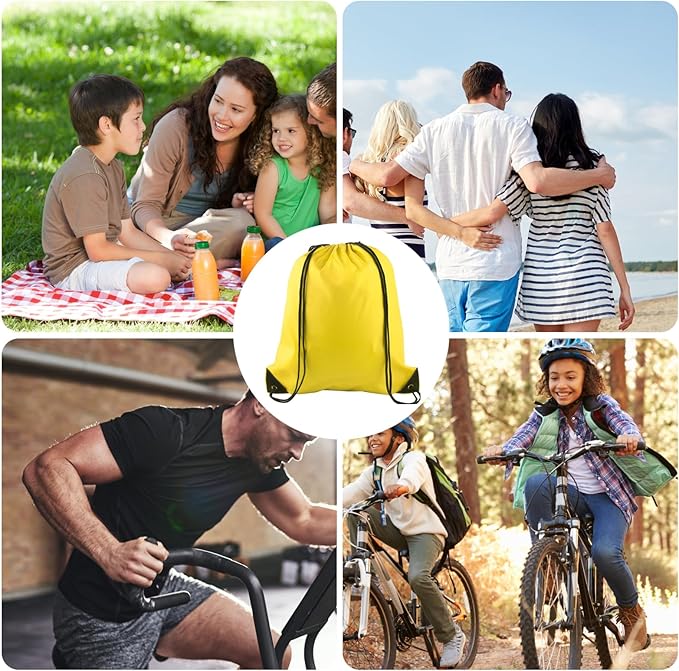 KUUQA 60Pcs Yellow Drawstring Backpacks - Gym, Travel, Storage Bags