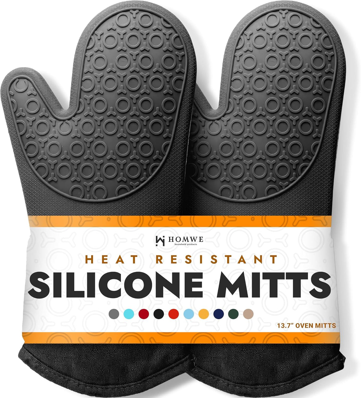 BPA-Free Silicone Oven Mitts Ultra Heat Resistant up to 500°F - Oven Mitts with Thick Cotton Liner - Long Slip Resistant Pot Holders, Flexible Oven Gloves - Black 13.7"