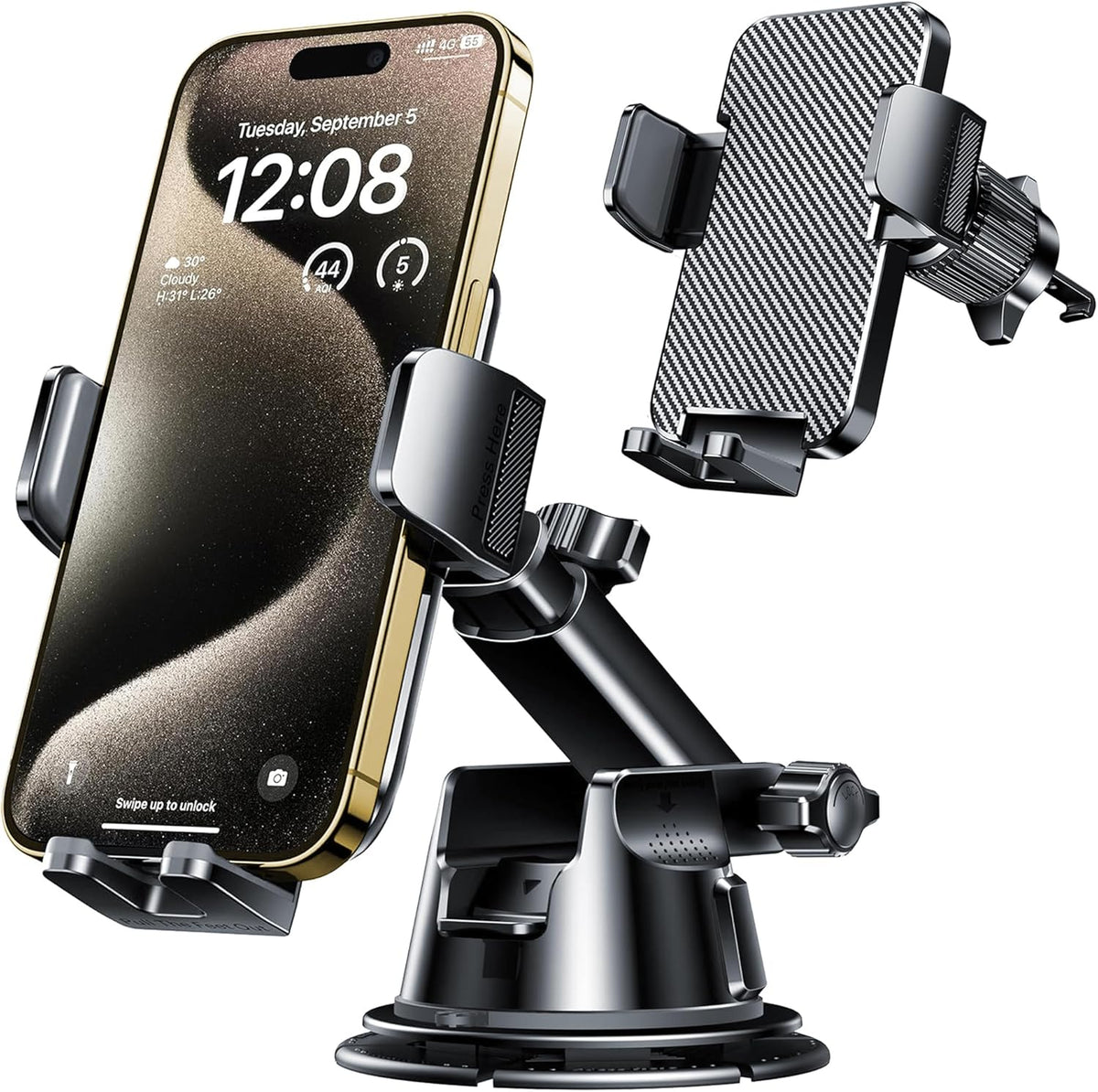Qifutan Dash Mounted Holders Phone Holders for Your Car Phone Mount for Car Windshield Dashboard Air Vent Universal Desk Mounts Hands Free Automobile Cell Phone Holder Fit for iPhone Smartphone