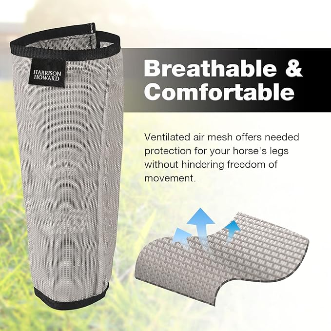 Harrison Howard Loose Fitting Fly Boots UV-Protective Extra Tough Mesh Ventilated Four Fasteners Stay-on Design Protect Horse Legs & Stomp-Reducing Set of 4 Original Grey Pony