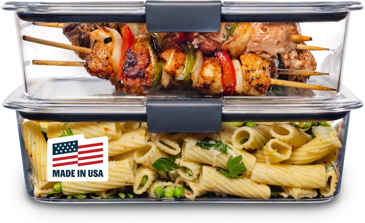 Rubbermaid Brilliance BPA-Free Food Storage Containers with Lids, Airtight Clear Set of 2 (9.6 Cup), Ideal for Lunch, Meal Prep, and Leftovers