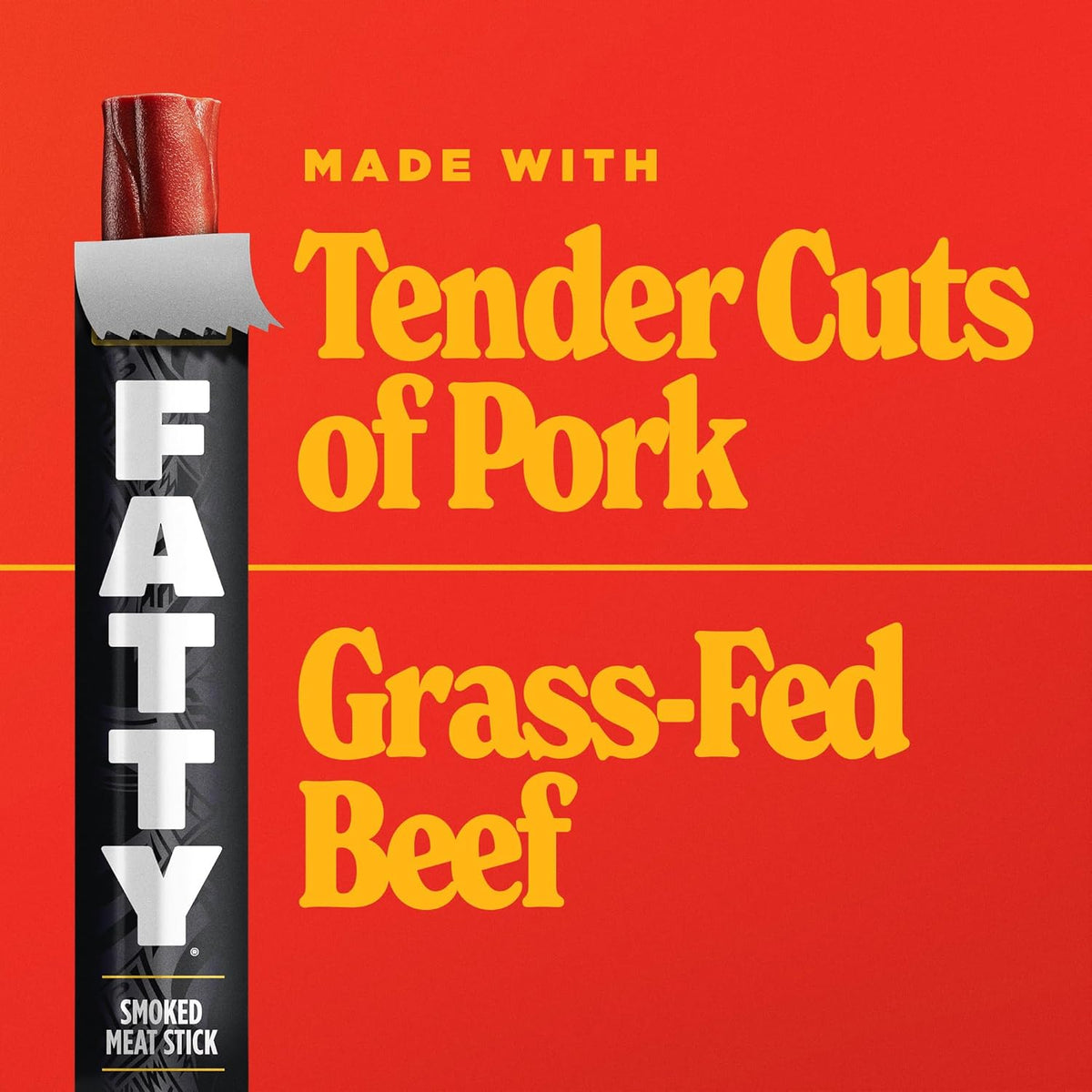 FATTY Meat Sticks, Made with Grass Fed Beef, Pork Raised Without Antibiotics, 13g Protein Per Stick, Original, 2 oz. (Pack of 5)