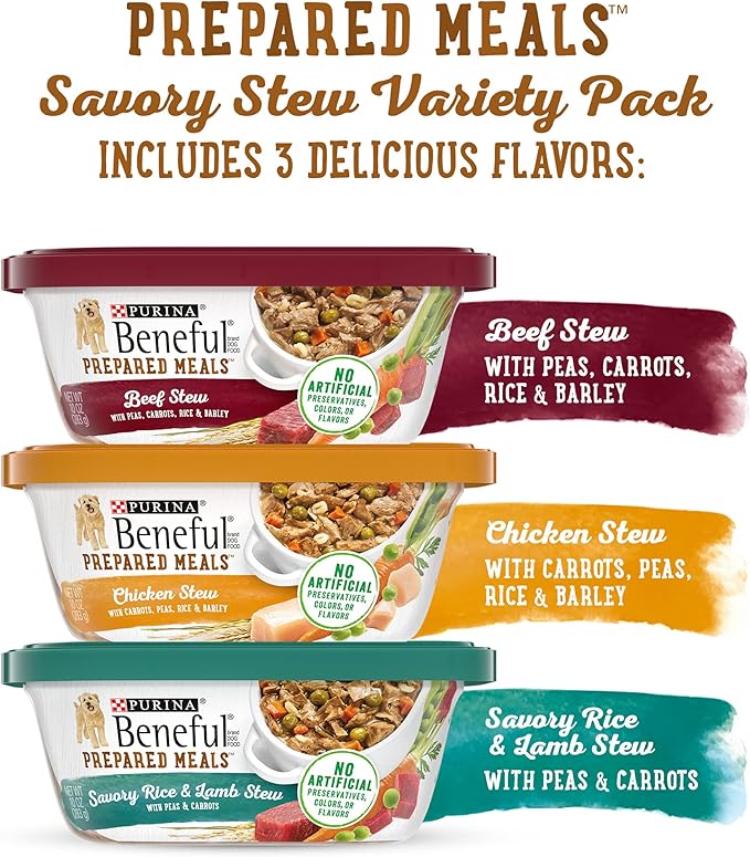 Purina Beneful Gravy Wet Dog Food Variety Pack, Prepared Meals Stew - (12) 10 oz. Tubs