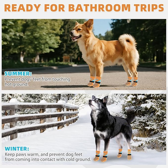KOOLTAIL Dog Socks for Hot Pavement, Summer Breathable Dog Socks to Prevent Licking Paws, Non Slip Pet Boots&Paw Protectors for Hardwood Floor,Grippy Shoes for Small Medium Large Senior Dogs,Orange XS