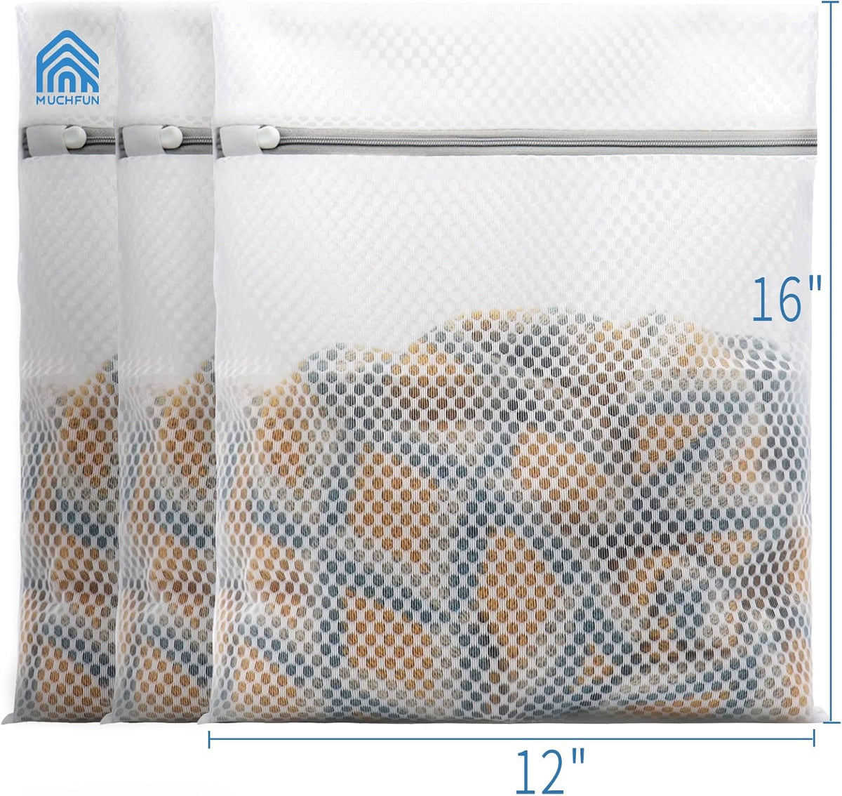 Muchfun 3Pcs Durable Honeycomb Mesh Laundry Bags for Delicates 12 x 16 Inches (3 Medium)