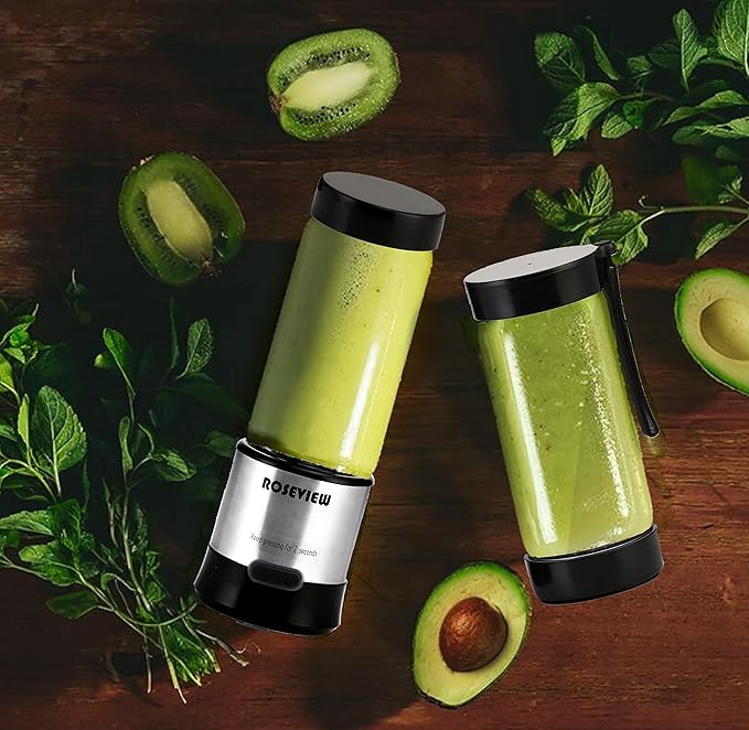 Portable Smoothie blender Glass bottle Mini USB rechargeable 2 battery Handheld Shakes blend Cup USB juicer Cordless Personal smoothies maker mixer (Stainless)