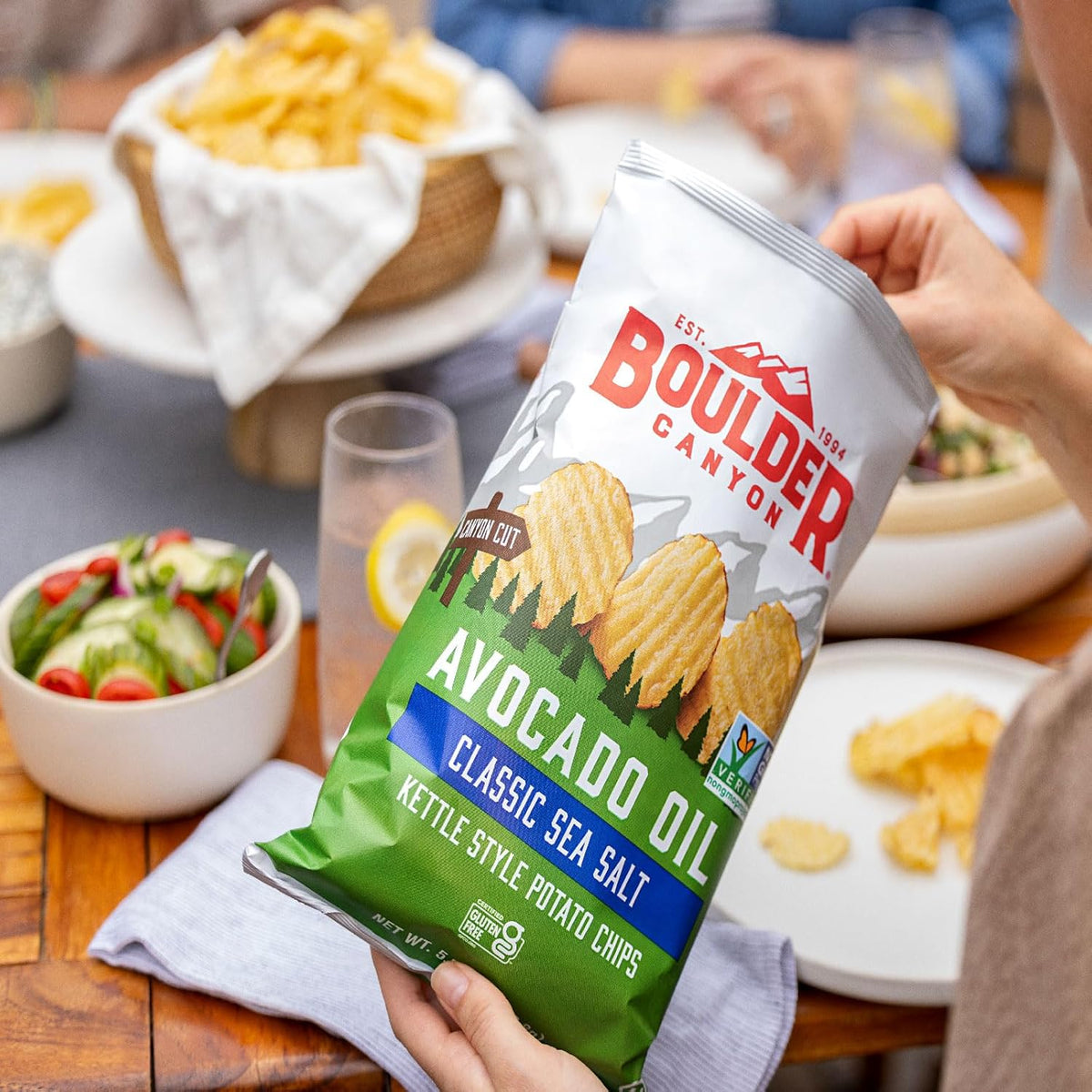 Boulder Canyon Avocado Oil Kettle Style Potato Chips Variety Pack, 18 Count - Gluten-Free, Non-GMO, Hickory Barbecue, Classic Sea Salt, Sea Salt & Cracked Pepper (1 oz Bags)