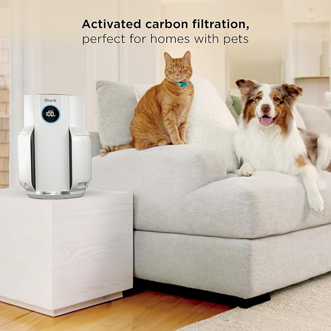 Shark Air Purifier for Home, NeverChange, for Large Room, Bedroom, Home Office, HEPA-Exceeding Filter, Captures Pollutants, Pet Dander, Dust, Odor, Smoke, and More, HP153, White