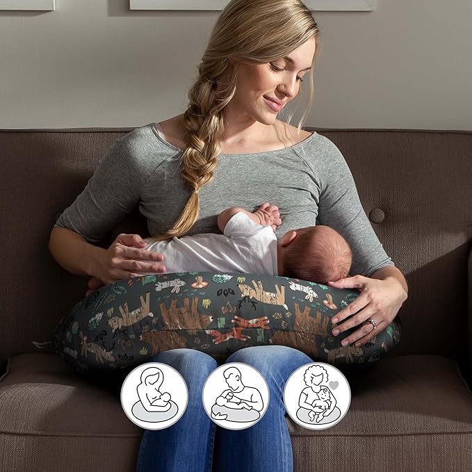 Boppy Original Nursing Pillow, Green Forest Animals, Ergonomic Nursing Essentials for Bottle and Breastfeeding, Firm Fiber Fill, with Removable Pillow Cover, Machine Washable