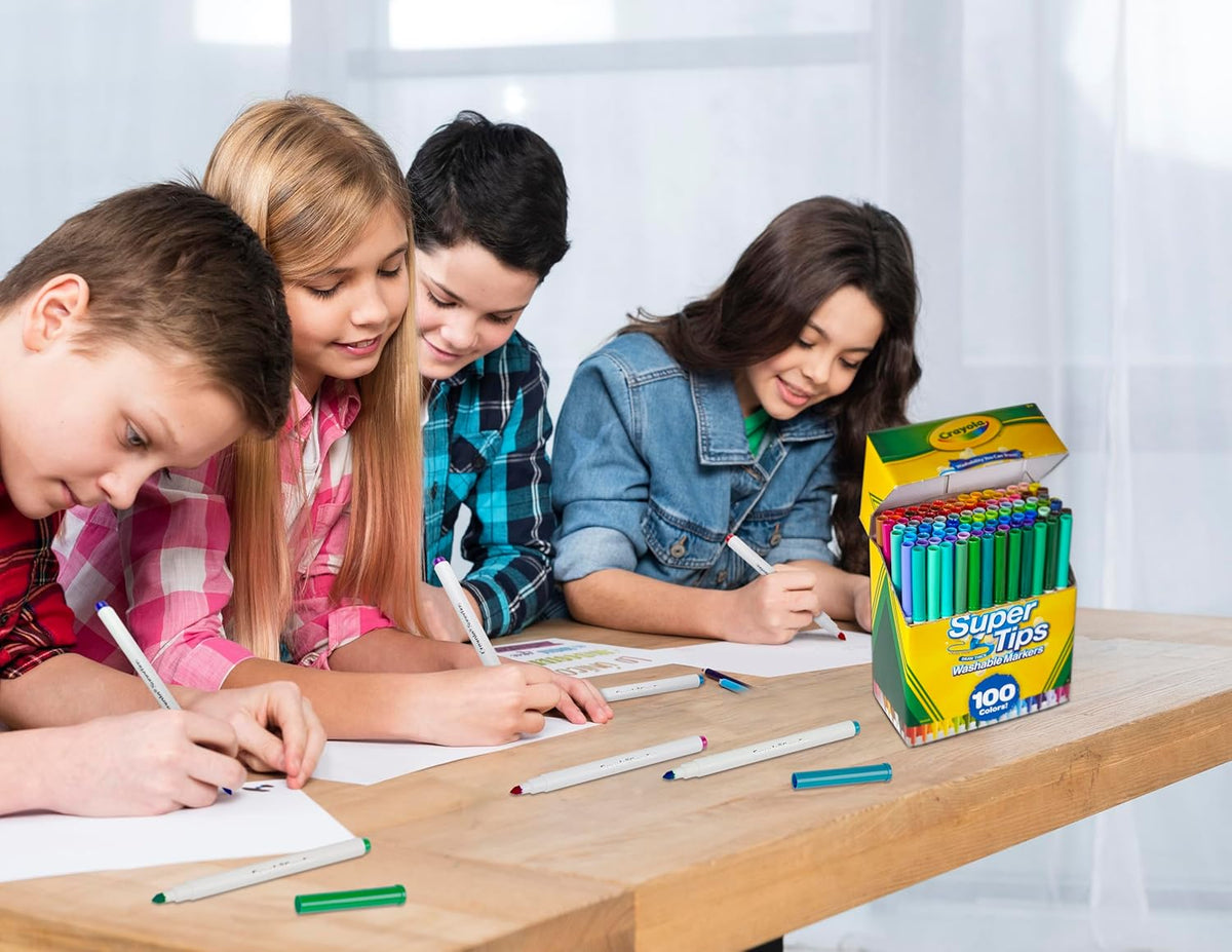 Crayola Super Tips Marker Set (100ct), Fine Point Washable Markers, Drawing Markers for Kids & Adults, Create Thick & Thin Lines, Art Supplies, Ages 3+