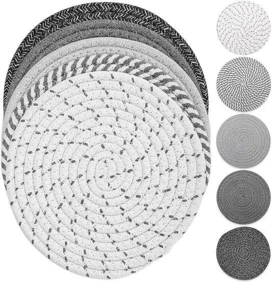 Tidponra Trivet Mats Set for Hot Dishes, 5 Heat Resistant Pot Holders Kitchen Counter, Table, Home Essentials, Anti Stain Hot Pads Plate Mats for Hot pots and Pans, 7 Inches