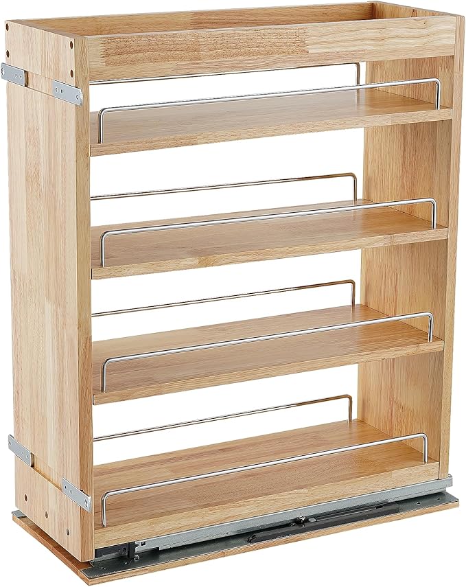 DINDON Pull Out Spice Rack Organizer for Cabinet, (5" W x 21.9" D x 25.2" H) Multi-Use Wood Pull Out Cabinet Organizer Slide Out Shelf Cabinet Storage for Kitchen, Pantry Organization