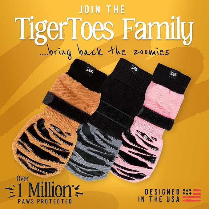 DOK TigerToes Premium Non-Slip Dog Socks for Hardwood Floors - Extra-Thick Grip That Works Even When Twisted - Prevents Licking, Slipping, and Great for Dog Paw Protection (XXL)