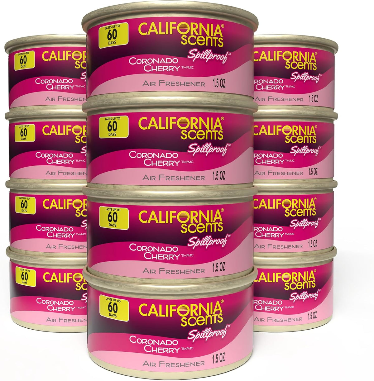 Can Air Freshener and Odor Neutralizer by California Scents, Set of 12 Spillproof Cans for Home and Car, Coronado Cherry, 1.5 Oz Each