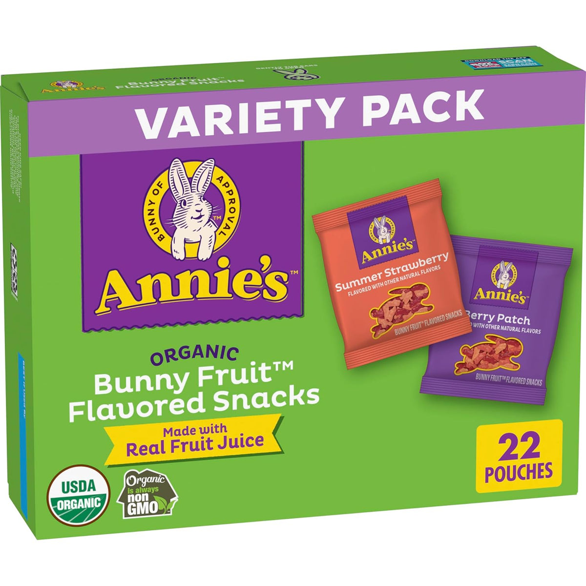 Annie's Organic Bunny Fruit Snacks, Variety Pack, Gluten Free Snack, 22 ct, 15.4 oz