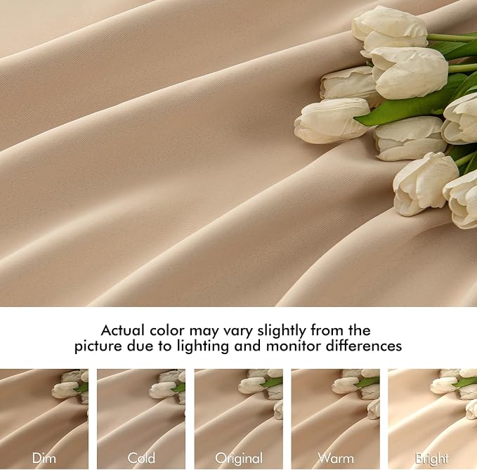 MIULEE Back Tab Beige Curtains 102 Inch Long 2 Panels Set