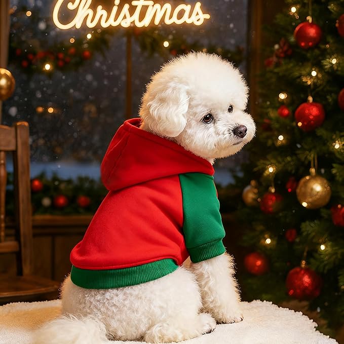 Custom Dog Hoodie, Personalized Sweatshirt with Photo Text Name Logo, Customized Hooded Sweater for Small Medium Large Dogs & Cats (Red + Green Border, Large)