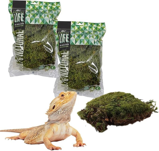 The Habitat Life - Natural Mood Moss - for Reptiles, Amphibians & Invertebrates Terrariums - Moisture-Retaining - Humidity Control - Soft Bedding - Dye-Free & Safe - Small - 2 Pack