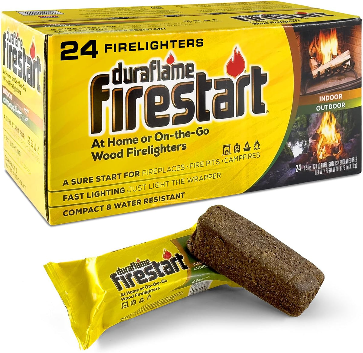Duraflame Fire Starter for Indoor and Outdoor Use - Quick Ignition Logs for BBQ, Fireplace, Fire Pit and Campfires (24 Pack)