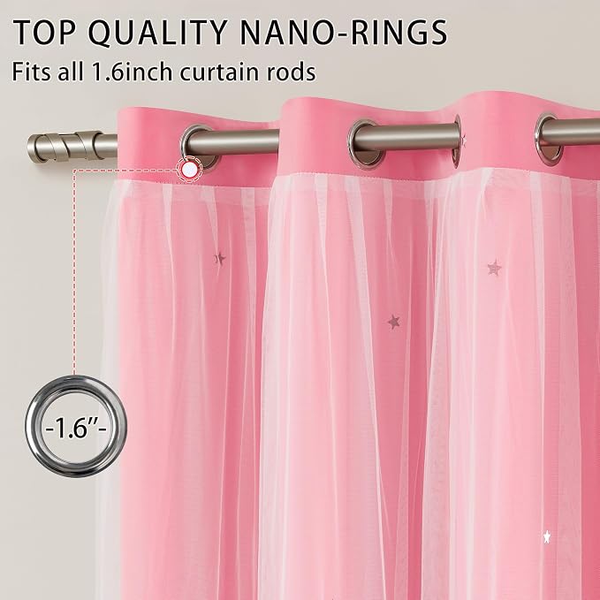 XiDi Pink Curtains for Bedroom, Girls Room Blackout Curtains, Kids Room