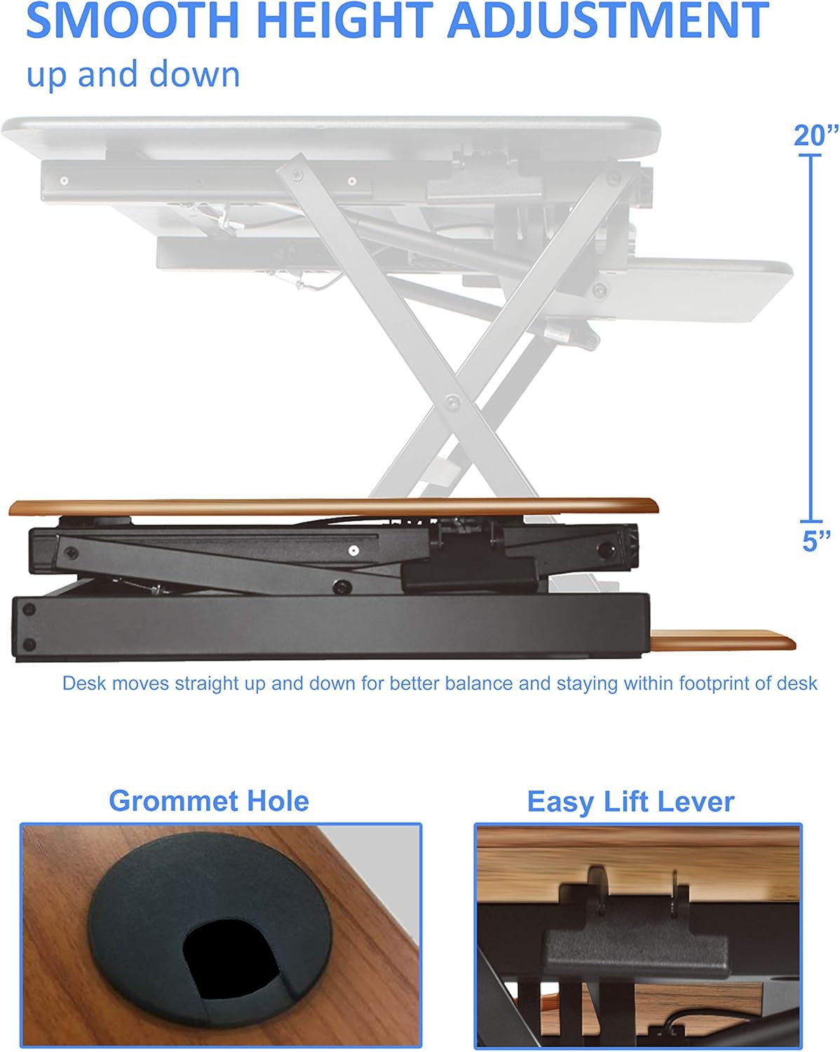 Rocelco 46" Large Height Adjustable Standing Desk Converter with Triple Monitor Mount BUNDLE - Sit Stand Up Computer Workstation Riser - Retractable Keyboard Tray - Teak Wood Grain (R DADRT-46-DM3)