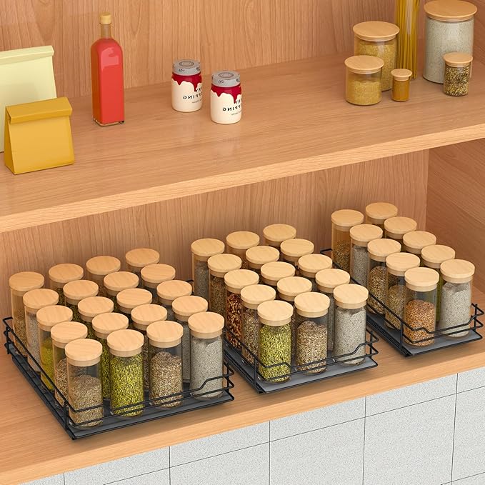 BOIVSHI Pull Out Spice Rack Organizer for Cabinet, Heavy Duty Slide Out Spice Rack Organizer for Kitchen Cabinets and Pantry, Fits Spices, Sauces, Canned Food (8.5''Wx10.5''Dx2.5''H)