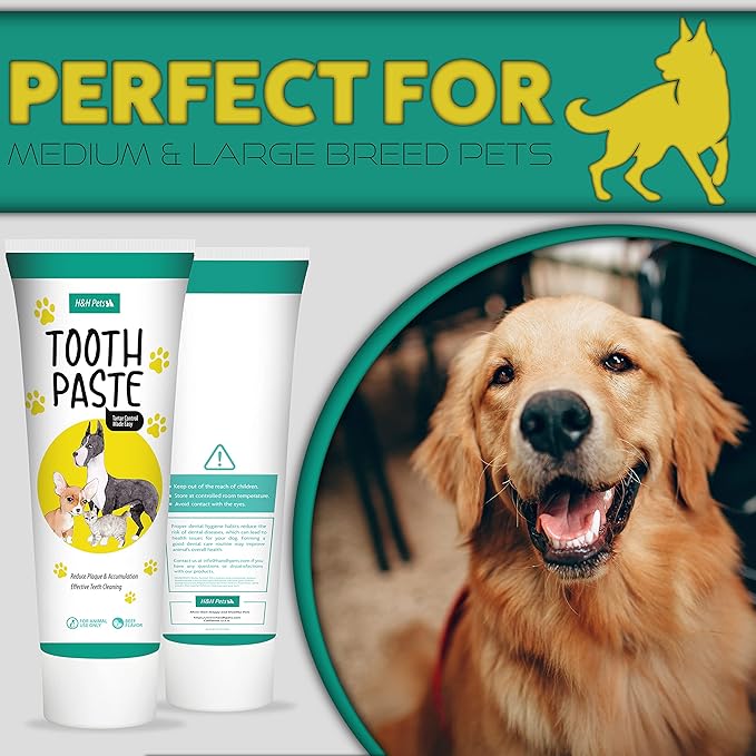H&H Pets Dog Toothbrushes and Toothpaste Best Professional Cats & Dogs Finger Dental Brush, Dog Brush Set, Perfect for Dogs and Cats, Dog Supplies - Size Small 4 Count 3.5 Oz Toothpaste (100g)