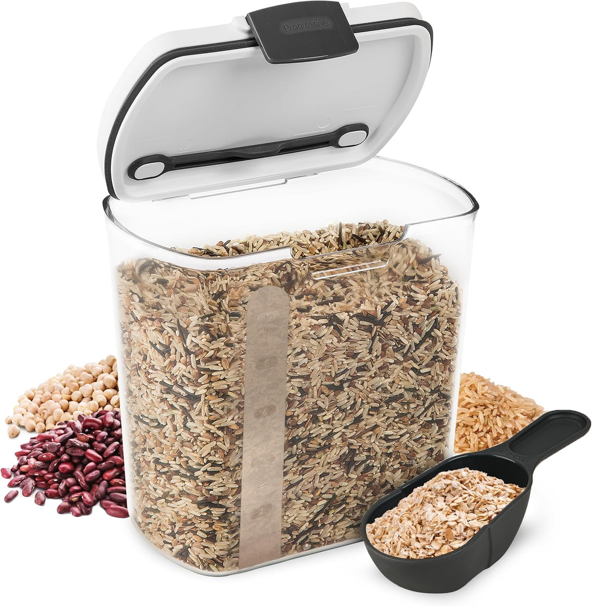 PrepWorks PKS-120 Plastic 2.5-Quart ProKeeper Grain Storage Container with Hinged Lid, 1 Piece, Clear and Black
