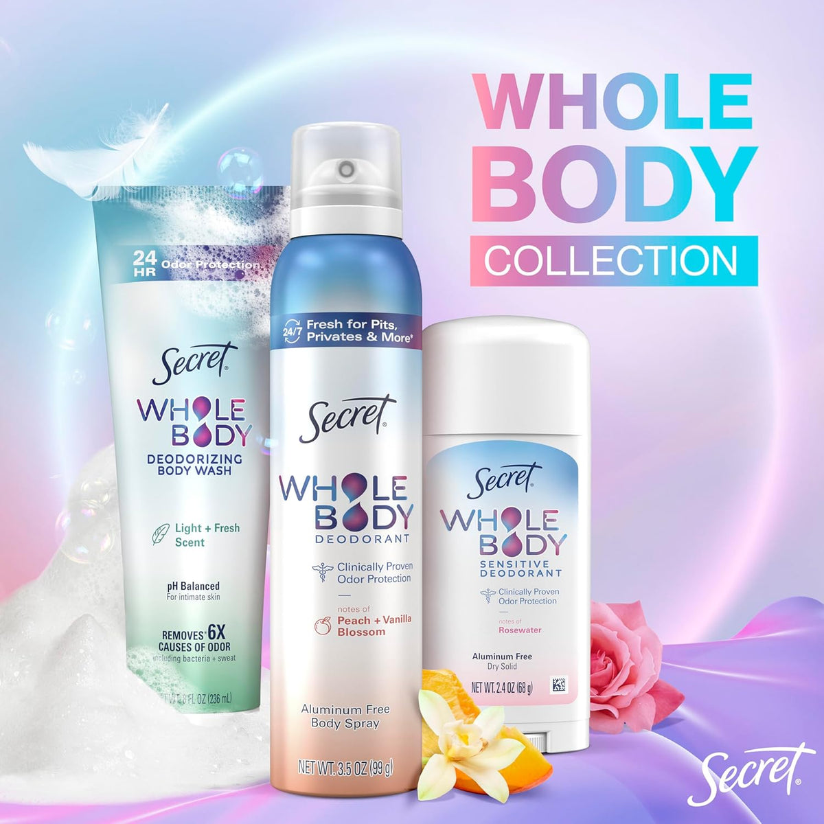 Secret Whole Body Deodorant Spray for Women, Lilac & Waterlily Scent, Aluminum Free Deodorant Spray, 72 HR Odor Protection, 3.5 oz