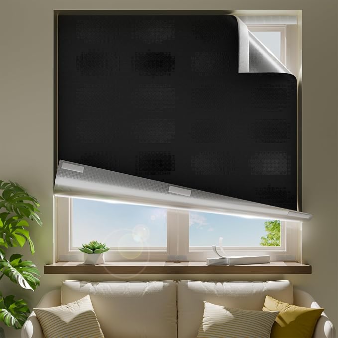 67" W x 54" L 100% Blackout Curtains, Total Darkness No-Drill Black Out Window