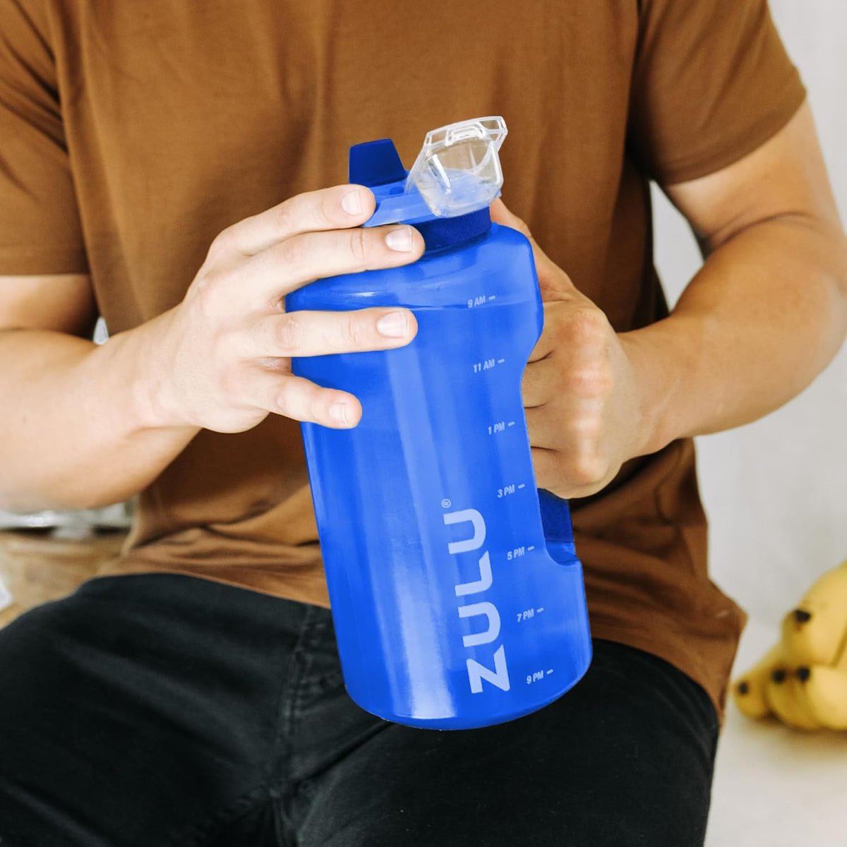 ZULU Goals 64oz Half Gallon Plastic Water Bottle with Straw and Time Marker | Large Reusable Jug with Handle and Leak Proof Lid for All Day Hydration, Gym and Outdoors, Gift Ready, Royal Blue