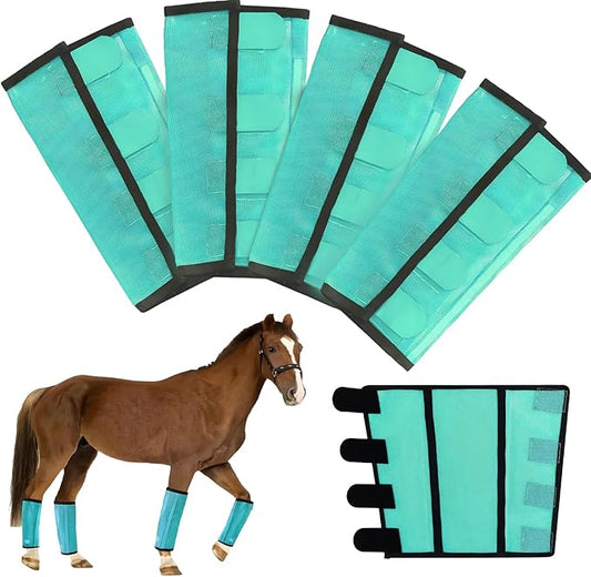 Mesh Horse Fly Boots Set of 4，Adjustable and Universal Loose Fitting & Non-Slip Horse Fly Leggings for Horses,Reduce Stressful Stomping (Green)