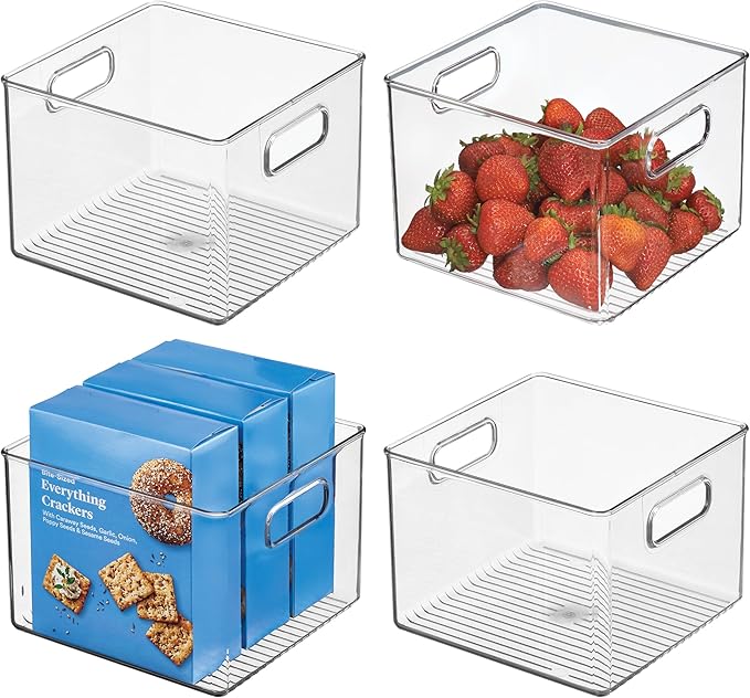 iDesign Clear Plastic Storage Bins for Kitchen - Pantry and Fridge Storage for Cabinets and Shelves, 4-Pack