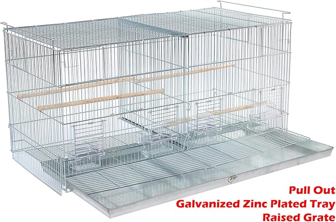 Combo: Galvanized Zinc Plated Stack & Lock Breeder Bird Flight Cage Breeding Nest Door Removable Divider with Rolling Stand (35.5"x18"x19"H-LOT-2-STAND, Galvanized Zinc Plated)