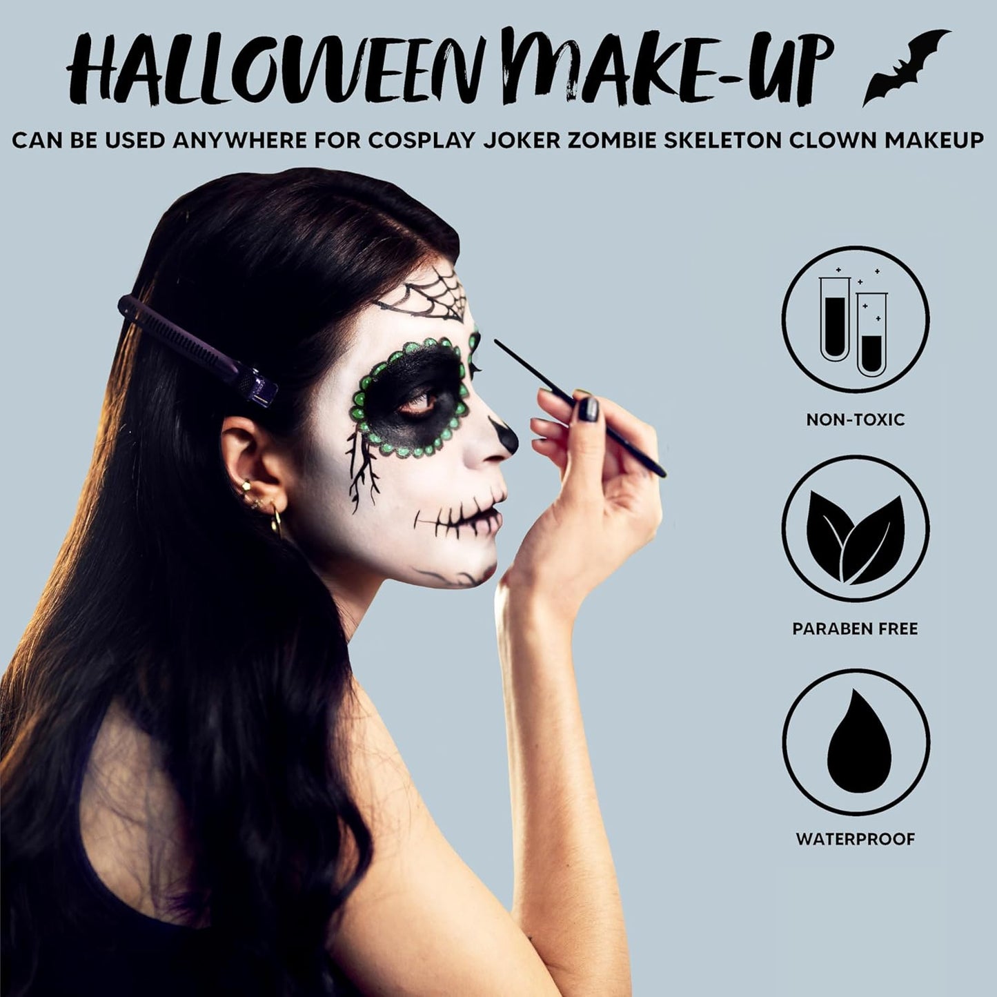 Spooktacular Creations Halloween Makeup Palette 3 Colors, Face Body Paint Wheel for Adult SFX Zombie Cosplay, Baseball Sport Games Dress Up (0.35 oz, White Black Green)