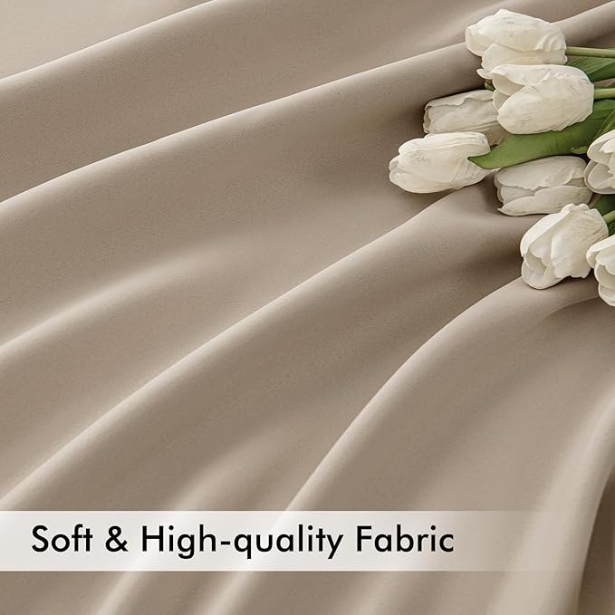 MIULEE Taupe Back Tab Blackout Curtain 96 Inch Long 2 Panels Set